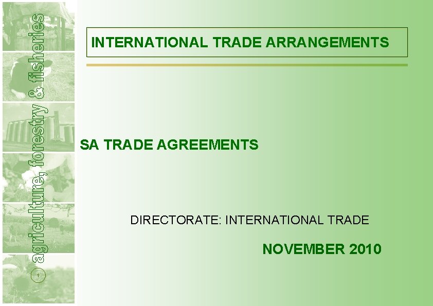 INTERNATIONAL TRADE ARRANGEMENTS SA TRADE AGREEMENTS DIRECTORATE: INTERNATIONAL TRADE NOVEMBER 2010 1 