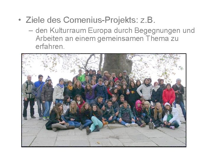  • Ziele des Comenius-Projekts: z. B. – den Kulturraum Europa durch Begegnungen und