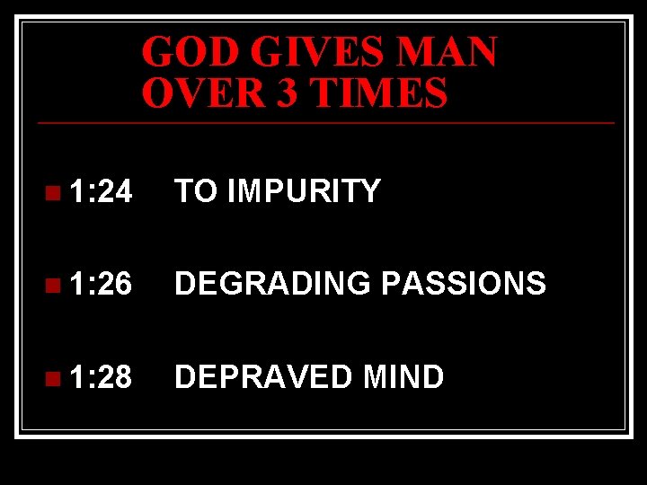 GOD GIVES MAN OVER 3 TIMES n 1: 24 TO IMPURITY n 1: 26