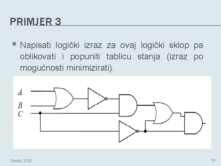 PRIMJER 3 § Napisati logički izraz za ovaj logički sklop pa oblikovati i popuniti