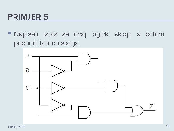 PRIMJER 5 § Napisati izraz za ovaj logički sklop, a potom popuniti tablicu stanja.