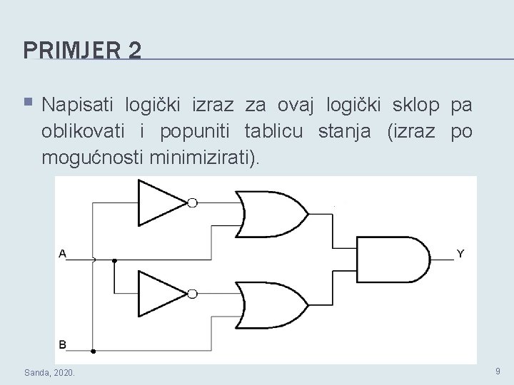 PRIMJER 2 § Napisati logički izraz za ovaj logički sklop pa oblikovati i popuniti