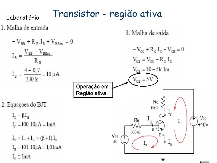 Laboratório Transistor - região ativa Operação em Região ativa 