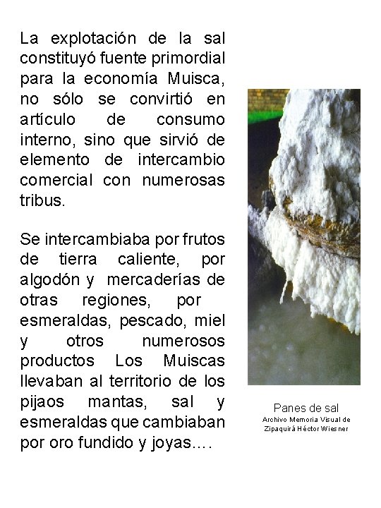 La explotación de la sal constituyó fuente primordial para la economía Muisca, no sólo La explotación de la sal constituyó fuente primordial para la economía Muisca, no sólo
