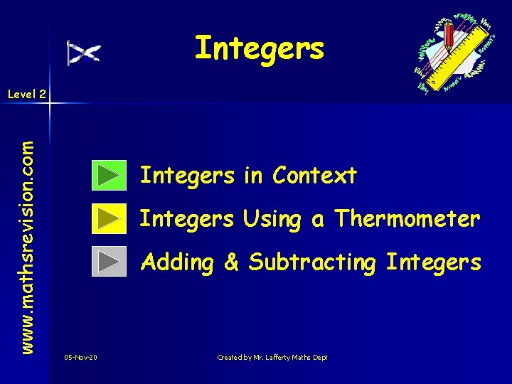 Integers www. mathsrevision. com Level 2 Integers in Context Integers Using a Thermometer Adding