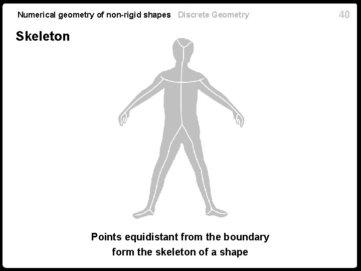 Numerical geometry of non-rigid shapes Discrete Geometry Skeleton Points equidistant from the boundary form