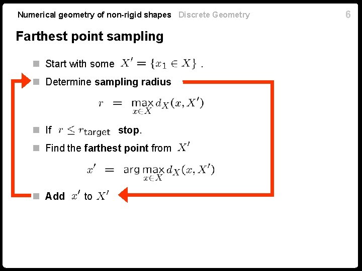 Numerical geometry of non-rigid shapes Discrete Geometry Farthest point sampling n Start with some