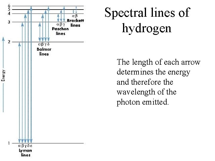 Spectral lines of hydrogen The length of each arrow determines the energy and therefore