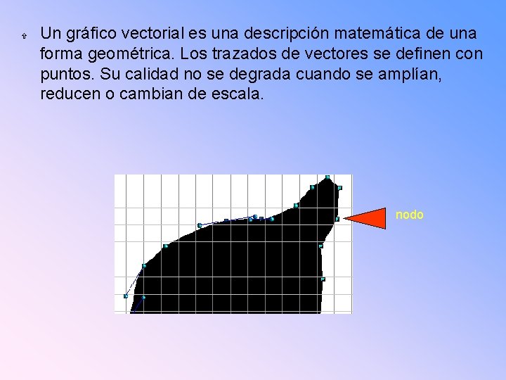  Un gráfico vectorial es una descripción matemática de una forma geométrica. Los trazados