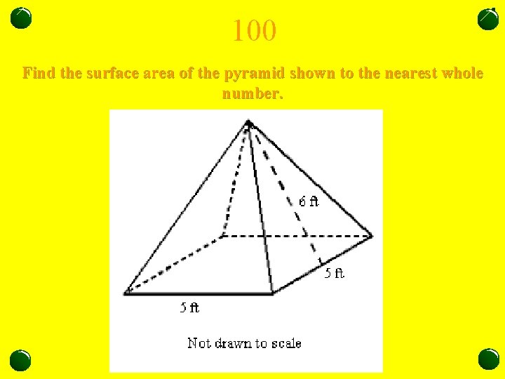 100 Find the surface area of the pyramid shown to the nearest whole number.