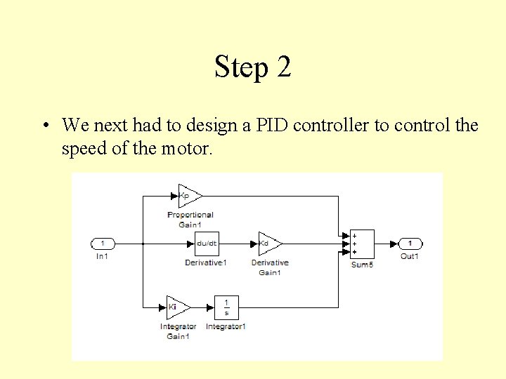 Step 2 • We next had to design a PID controller to control the