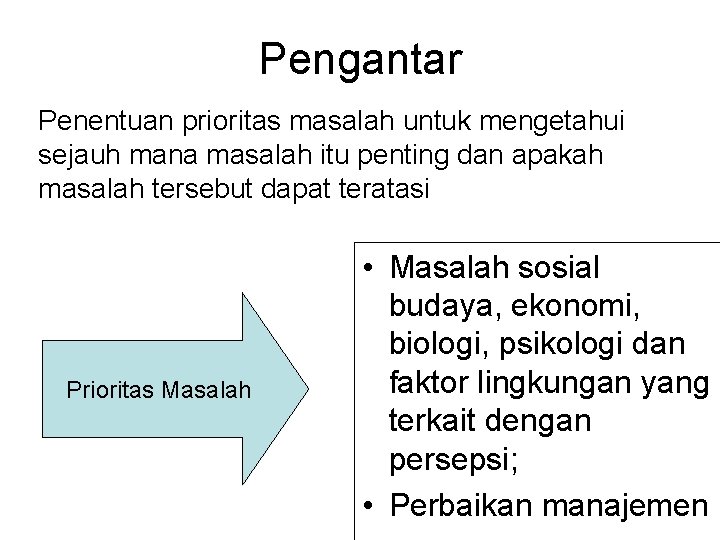 Pengantar Penentuan prioritas masalah untuk mengetahui sejauh mana masalah itu penting dan apakah masalah Pengantar Penentuan prioritas masalah untuk mengetahui sejauh mana masalah itu penting dan apakah masalah