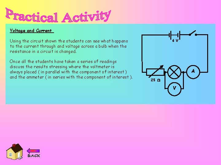 Voltage and Current 6 V Using the circuit shown the students can see what