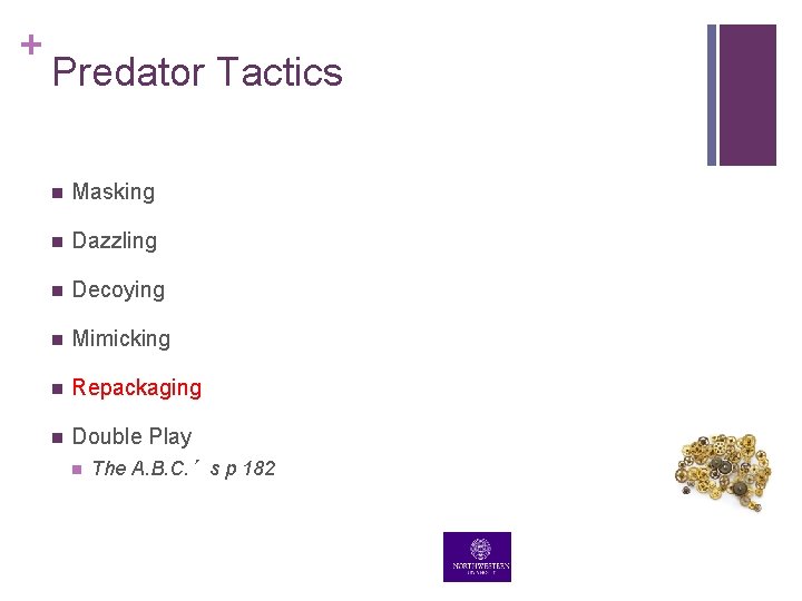 + Predator Tactics n Masking n Dazzling n Decoying n Mimicking n Repackaging n + Predator Tactics n Masking n Dazzling n Decoying n Mimicking n Repackaging n