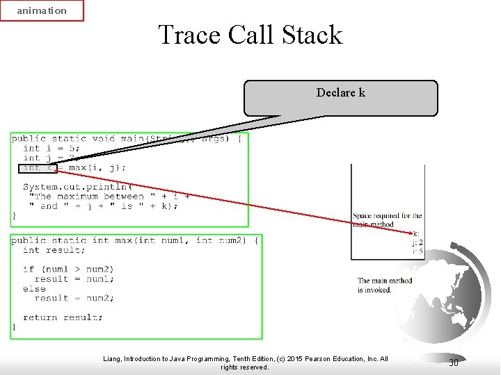 animation Trace Call Stack Declare k Liang, Introduction to Java Programming, Tenth Edition, (c)