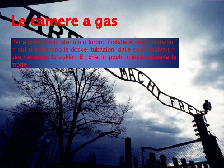 Le camere a gas Per accelerare lo sterminio furono installate, negli stanzoni in cui