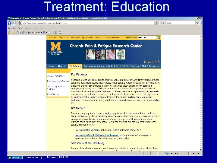 Treatment: Education Screenshot by S. Monrad, UMHS 