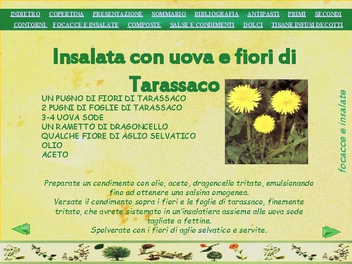 COPERTINA CONTORNI PRESENTAZIONE FOCACCE E INSALATE SOMMARIO COMPOSTE BIBLIOGRAFIA SALSE E CONDIMENTI ANTIPASTI DOLCI