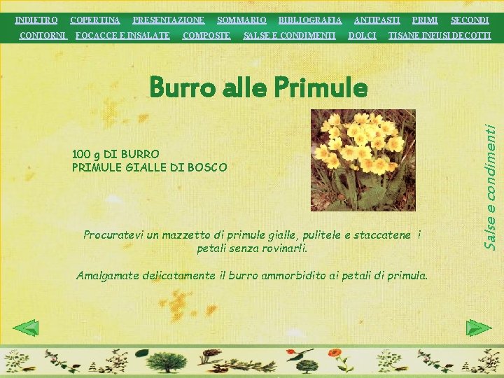 COPERTINA CONTORNI PRESENTAZIONE FOCACCE E INSALATE SOMMARIO COMPOSTE BIBLIOGRAFIA SALSE E CONDIMENTI ANTIPASTI DOLCI