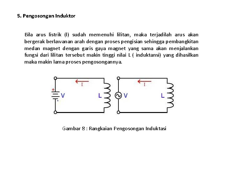5. Pengosongan Induktor Bila arus listrik (l) sudah memenuhi lilitan, maka terjadilah arus akan 5. Pengosongan Induktor Bila arus listrik (l) sudah memenuhi lilitan, maka terjadilah arus akan