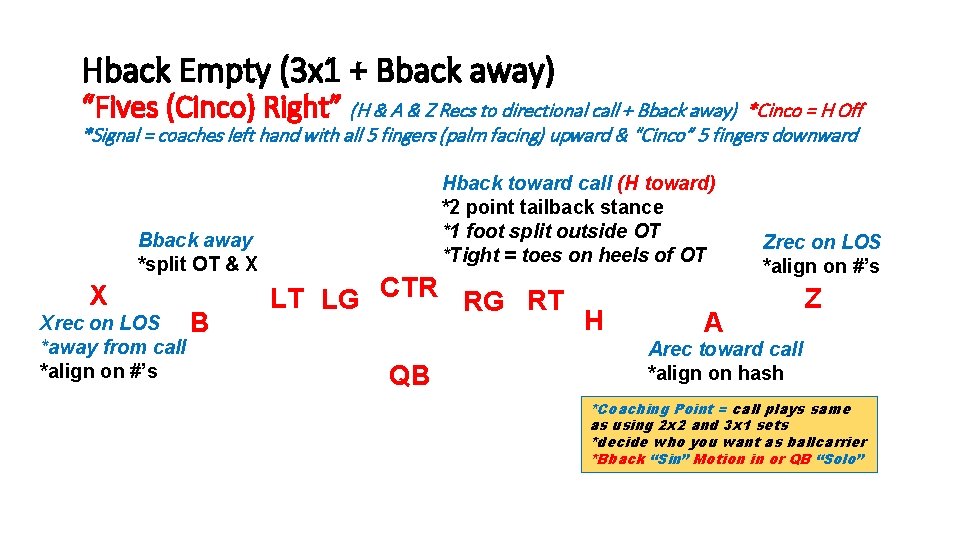 Hback Empty (3 x 1 + Bback away) “Fives (Cinco) Right” (H & A Hback Empty (3 x 1 + Bback away) “Fives (Cinco) Right” (H & A
