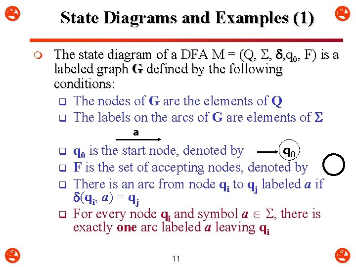  State Diagrams and Examples (1) m The state diagram of a DFA M