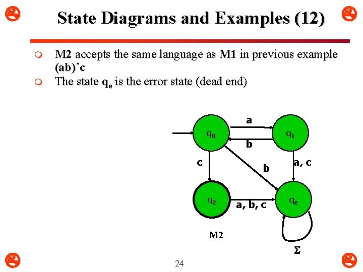  State Diagrams and Examples (12) m m M 2 accepts the same language