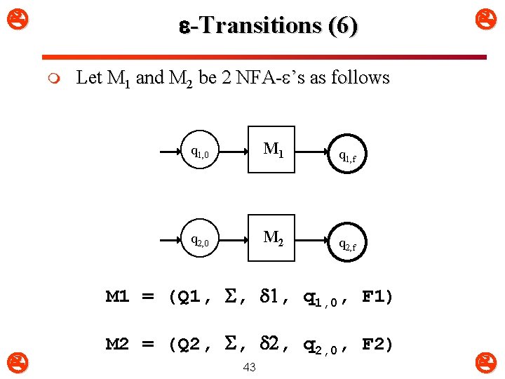  -Transitions (6) m Let M 1 and M 2 be 2 NFA- ’s