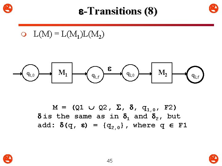  -Transitions (8) m L(M) = L(M 1)L(M 2) q 1, 0 M 1