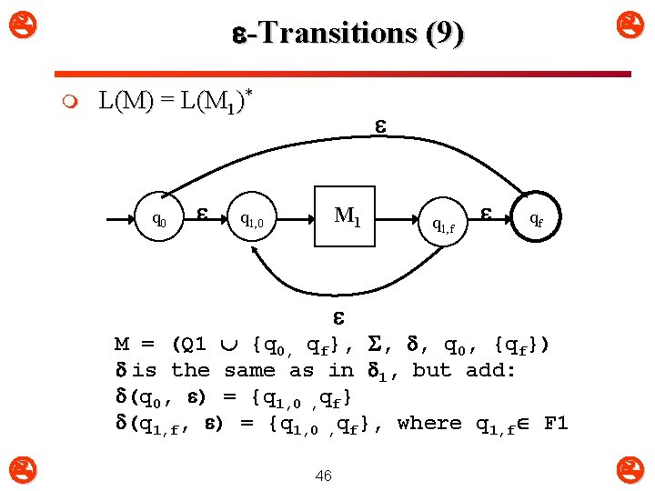  -Transitions (9) m L(M) = L(M 1)* q 0 M 1 q 1,