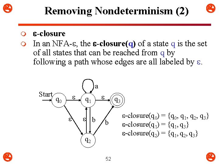  Removing Nondeterminism (2) m m -closure In an NFA- , the -closure(q) of