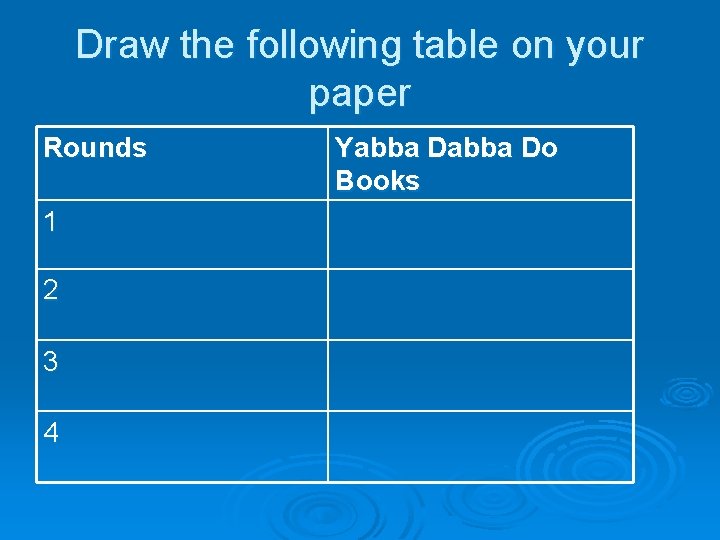 Draw the following table on your paper Rounds 1 2 3 4 Yabba Do