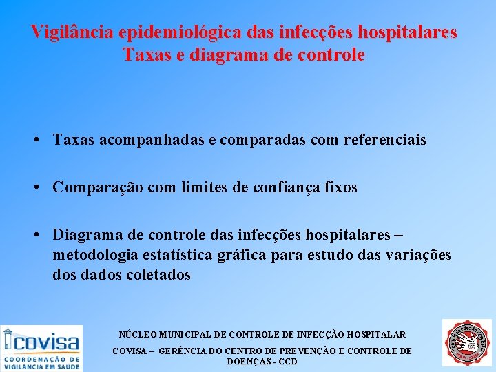 Vigilância epidemiológica das infecções hospitalares Taxas e diagrama de controle • Taxas acompanhadas e Vigilância epidemiológica das infecções hospitalares Taxas e diagrama de controle • Taxas acompanhadas e