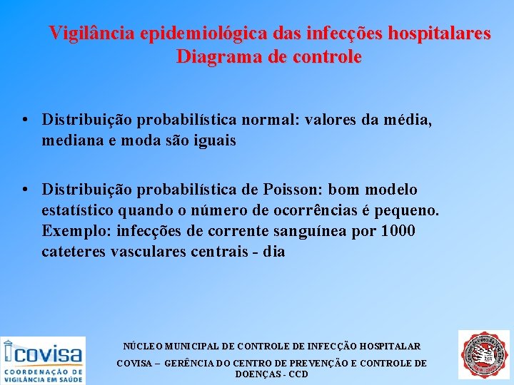 Vigilância epidemiológica das infecções hospitalares Diagrama de controle • Distribuição probabilística normal: valores da