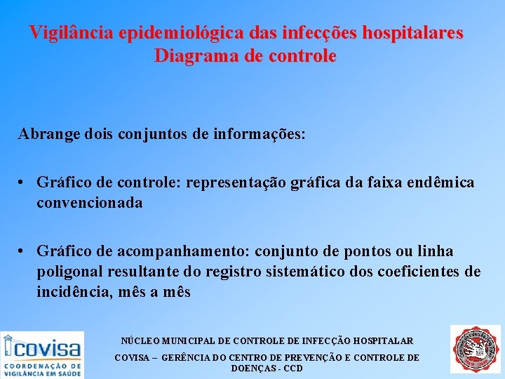 Vigilância epidemiológica das infecções hospitalares Diagrama de controle Abrange dois conjuntos de informações: •