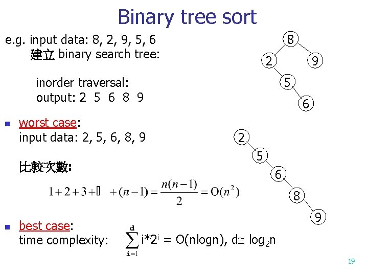 Binary tree sort 8 e. g. input data: 8, 2, 9, 5, 6 建立