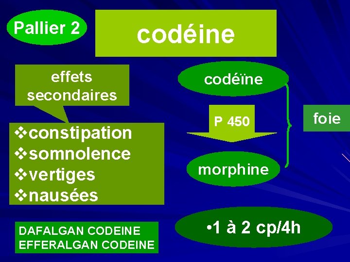 Pallier 2 codéine effets secondaires vconstipation vsomnolence vvertiges vnausées DAFALGAN CODEINE EFFERALGAN CODEINE codéïne