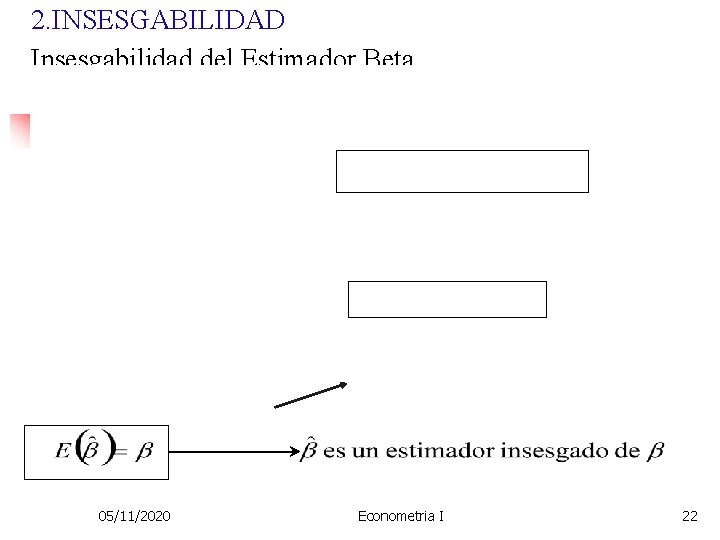 2. INSESGABILIDAD Insesgabilidad del Estimador Beta 05/11/2020 Econometria I 22 