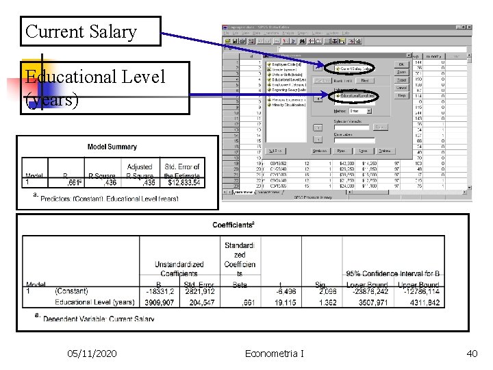 Current Salary Educational Level (years) 05/11/2020 Econometria I 40 