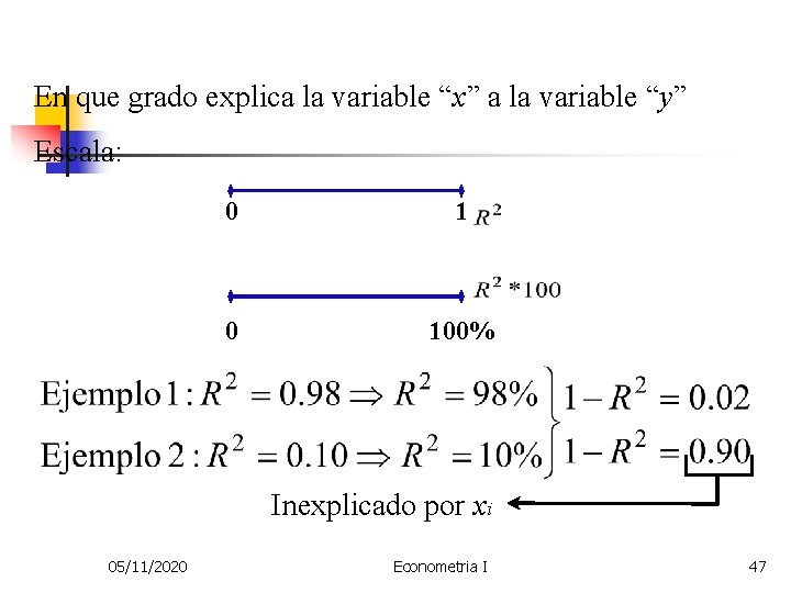 En que grado explica la variable “x” a la variable “y” Escala: 0 100%