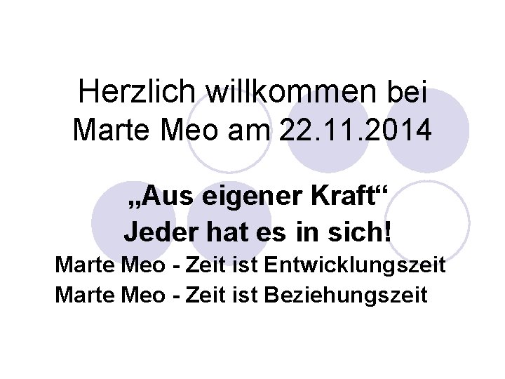 Herzlich willkommen bei Marte Meo am 22. 11. 2014 „Aus eigener Kraft“ Jeder hat