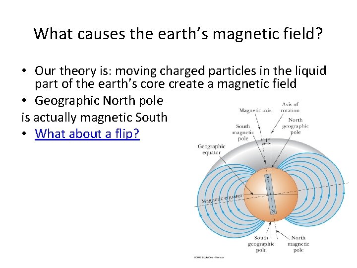 What causes the earth’s magnetic field? • Our theory is: moving charged particles in