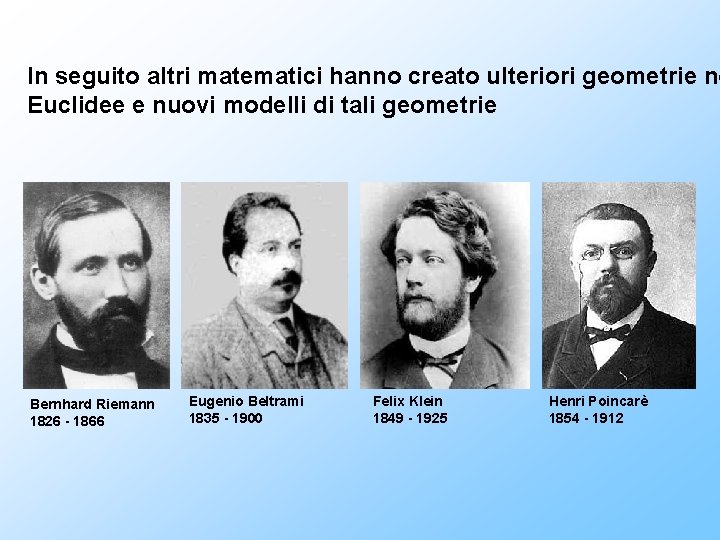 In seguito altri matematici hanno creato ulteriori geometrie no Euclidee e nuovi modelli di