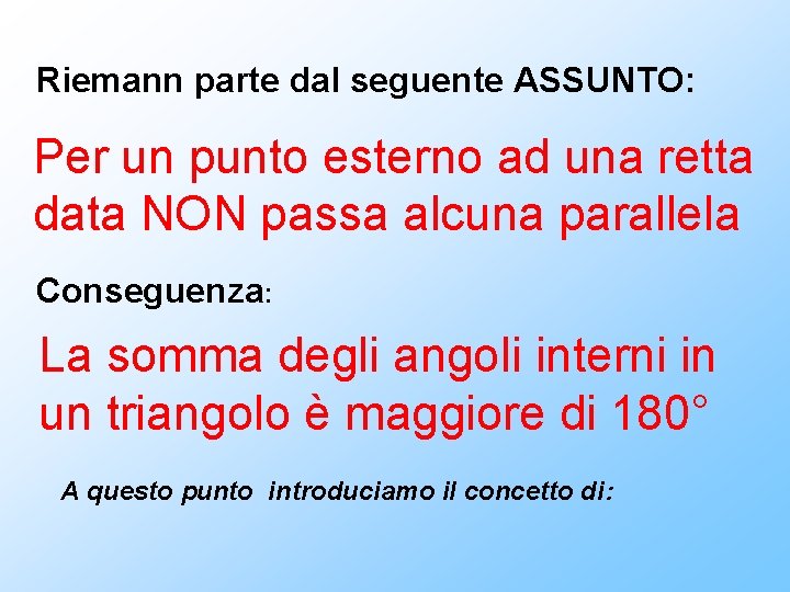 Riemann parte dal seguente ASSUNTO: Per un punto esterno ad una retta data NON