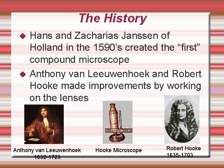The History Hans and Zacharias Janssen of Holland in the 1590’s created the “first”