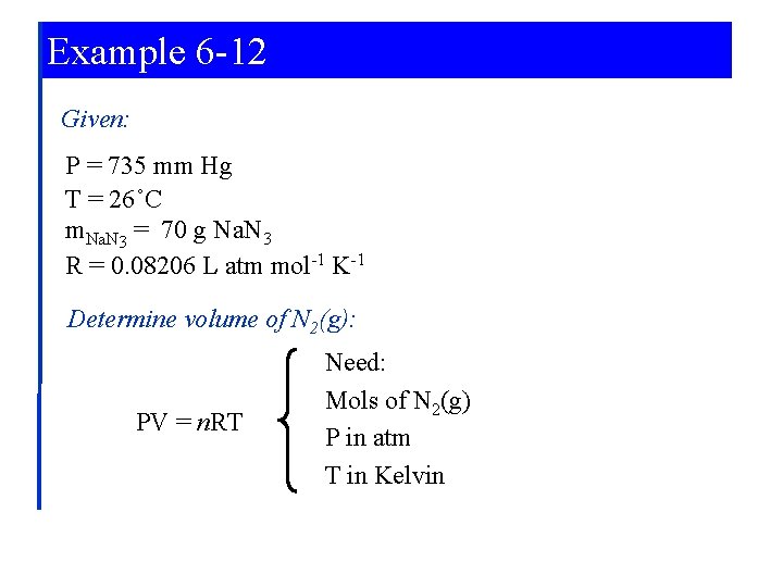 Example 6 -12 Given: P = 735 mm Hg T = 26˚C m. Na.