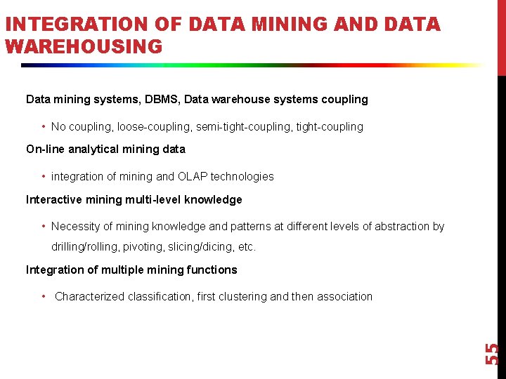 INTEGRATION OF DATA MINING AND DATA WAREHOUSING Data mining systems, DBMS, Data warehouse systems