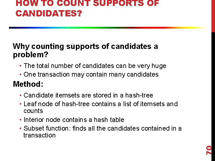 HOW TO COUNT SUPPORTS OF CANDIDATES? Why counting supports of candidates a problem? •