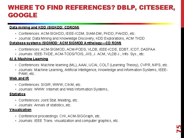 WHERE TO FIND REFERENCES? DBLP, CITESEER, GOOGLE Data mining and KDD (SIGKDD: CDROM) •