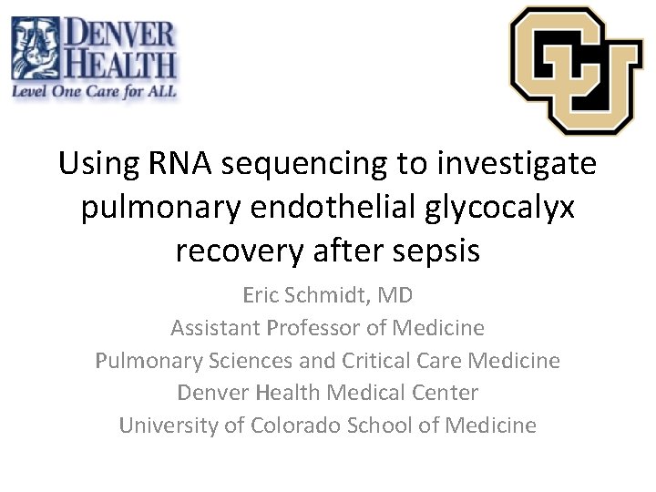 Using RNA sequencing to investigate pulmonary endothelial glycocalyx recovery after sepsis Eric Schmidt, MD